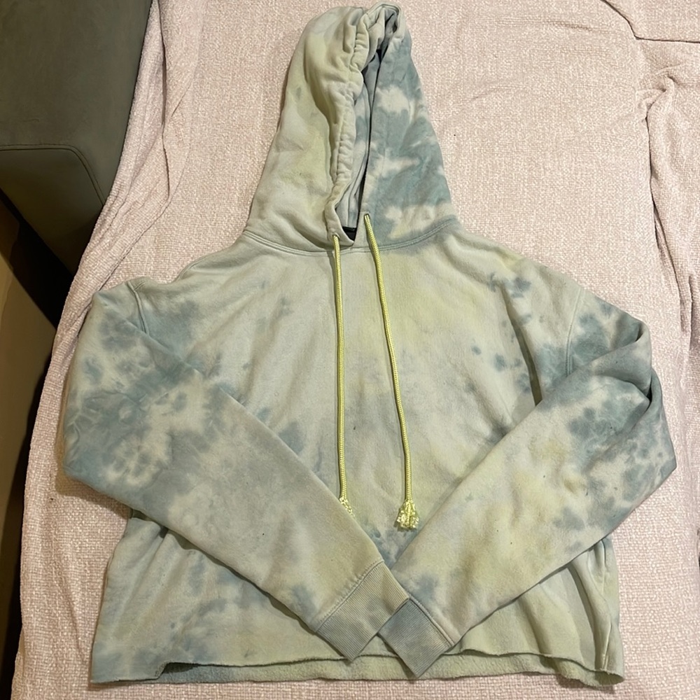 Green & Blue CroppedTie Dye Sweatshirt With Lime Green Adjustable Strings. Sz:XS